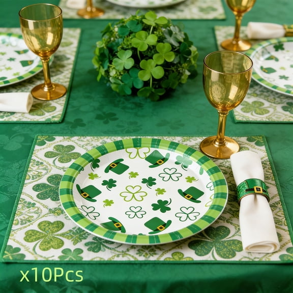 St. Patrick's Day Party Plates Disposable Shamrock Clover Themed Paper Plates for Birthday Celebration Holiday Party Supplies Decorations Bulk Pack