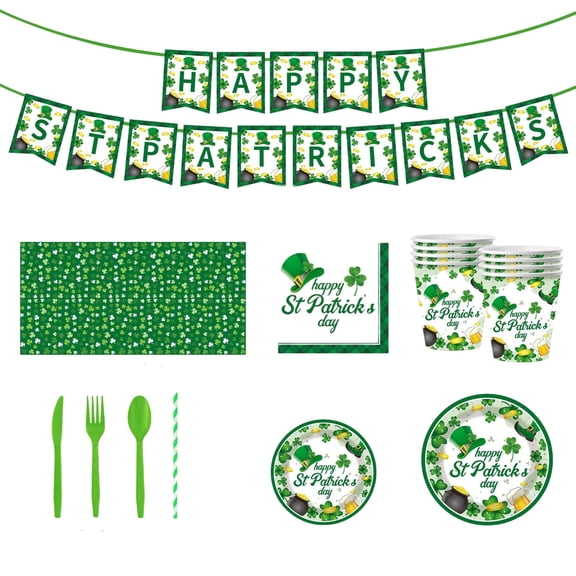 St. Patrick's Day Party Supplies, 92pcs St Patricks Plates and Napkins Supplies Shamrocks Luck Tableware Set Tablecloth Cups Supplies for Saint Patrick Day Irish Theme Supplies（A）