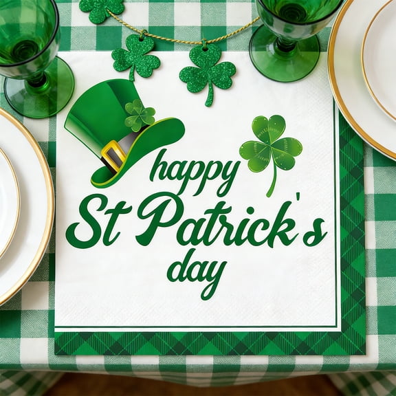 St. Patrick's Day Party Supplies Set - Disposable Green Clover Tableware for Irish Themed Parties