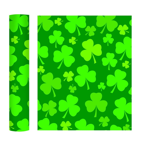 St. Patrick's Day Permanent Vinyl, St Patrick's Day Decorations, 12"x10" Green Clover Patterned Vinyl Shamrock Permanent Self Adhesive Self Sticker(1Pcs)