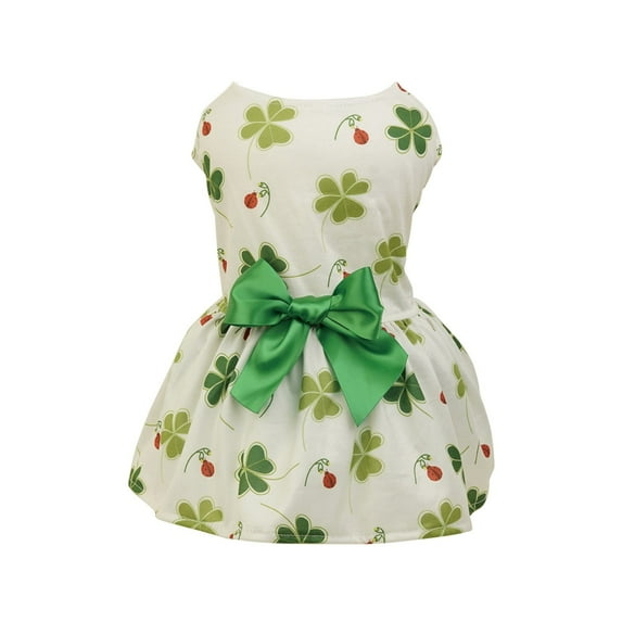 St. Patrick's Day Pet Dog Summer Printed Bowknot Cute Dress Pet Dog Skirt Small Dog and Medium Dog Pet Clothes,White,S