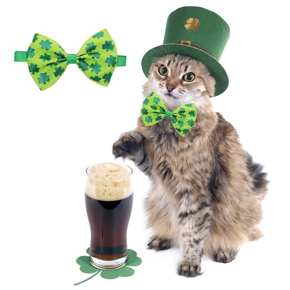 St Patrick's Day Pet Party Costume Bow Tie for Dogs and Cats, Irish Festival Clovers Bow Tie Accessory, General Purpose Pet Wear for Holiday Themed Events and Everyday Use