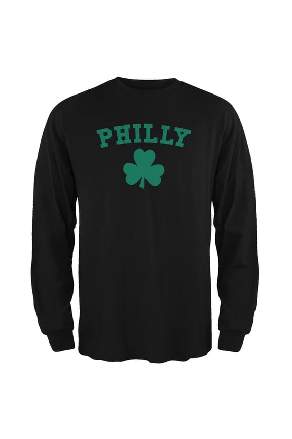 St. Patrick's Day - Philly Shamrock Black Adult Long Sleeve T-Shirt - X-Large