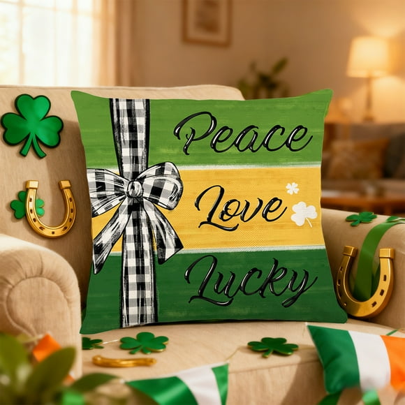 St. Patrick's Day Pillow Cover 18x18 Inch, Decorative Shamrock Throw Pillow Case for Couch Bed