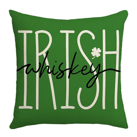 St. Patrick's Day Pillow Cover Sham - Irish Decor for Sofa Couch Throw Pillow - 18x18 Inch Linen Sham - Four Leaf Clover Celtic Knot Print - Home Decor Holiday Seasonal Living Room Decorations