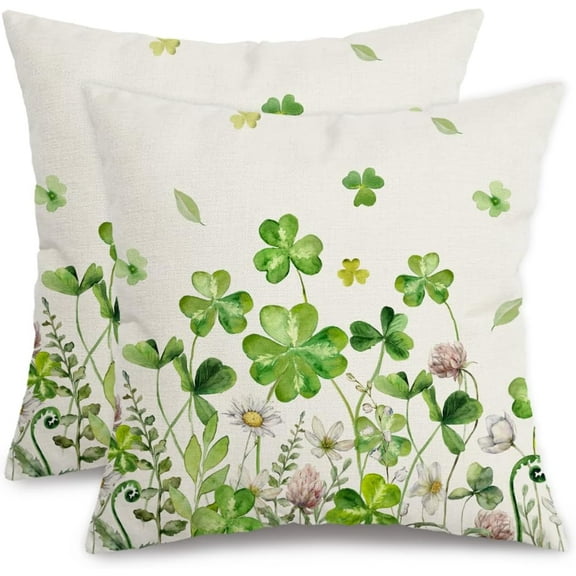 St.Patrick''s Day Pillow Covers 16X16 Inch Set of 2,Shamrock Floral Decorations Holiday Spring Decorative Pillow Case Decor for Sofa Couch (Green) AK020-16