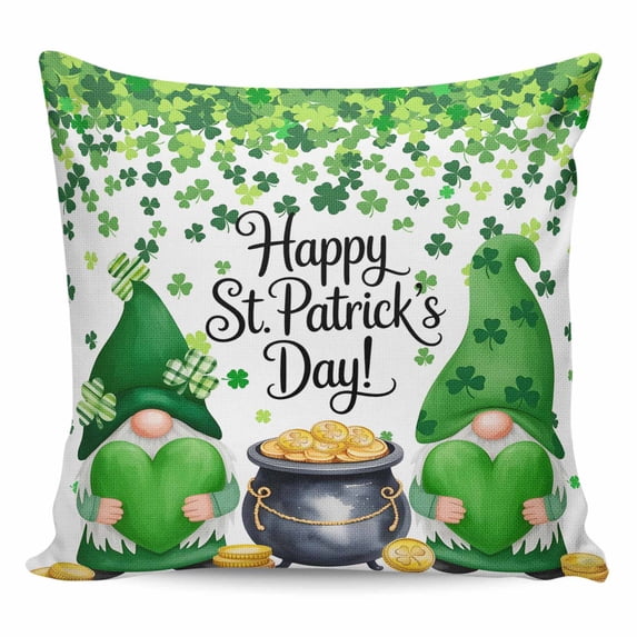 St. Patrick's Day Pillow Covers 16x16 Inch Decorative Throw Pillow Cover, Green Gnomes Spring Lucky Shamrocks Sofa Pillowcases Accent Cushion Case Home Decor Bedroom Living Room