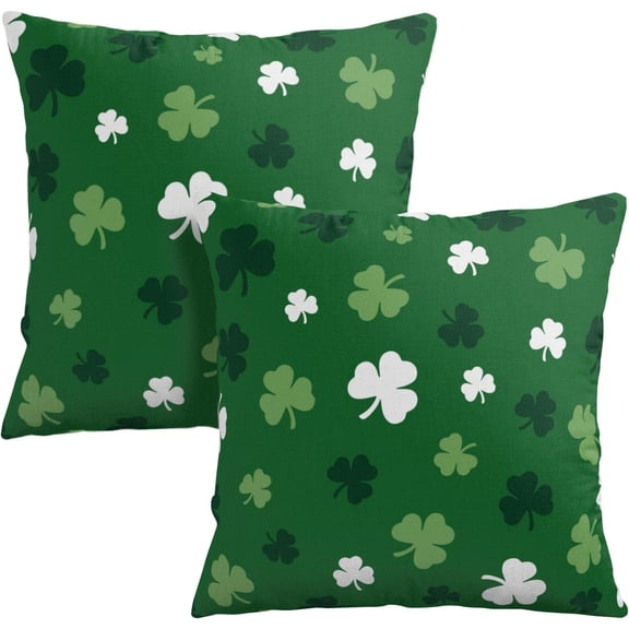 St. Patrick's Day Pillow Covers 16x16 Inch Shamrock Pattern Decorative Throw Pillow Covers Set of 2 Light Green Clover Pillowcases for Couch Home Holiday Party Picnic Dinner Decor