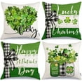 thumbnail image 1 of St. Patrick''s Day Pillow Covers 18 x 18 Inch Set of 4, Green Shamrock Heart Lucky Charm Buffalo Plaid Mason Jar Farmhouse Throw Pillowcases for Home Sofa Couch Cushion Decoration G439-18, 1 of 6