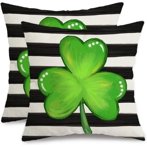 St.Patrick''s Day Pillow Covers 18X18 Inch Set of 2,Striped Shamrock Decorations Holiday Spring Decorative Pillow Case Decor for Sofa Couch (Green) AK014-18