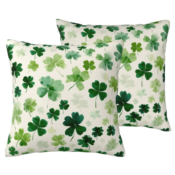 St. Patrick's Day Pillow Covers 2 Pack, Double Sided Faux Linen Throw Pillow Cases, Green Shamrock Decorative Cushion Shells for Home (No Insert) 16"x16"