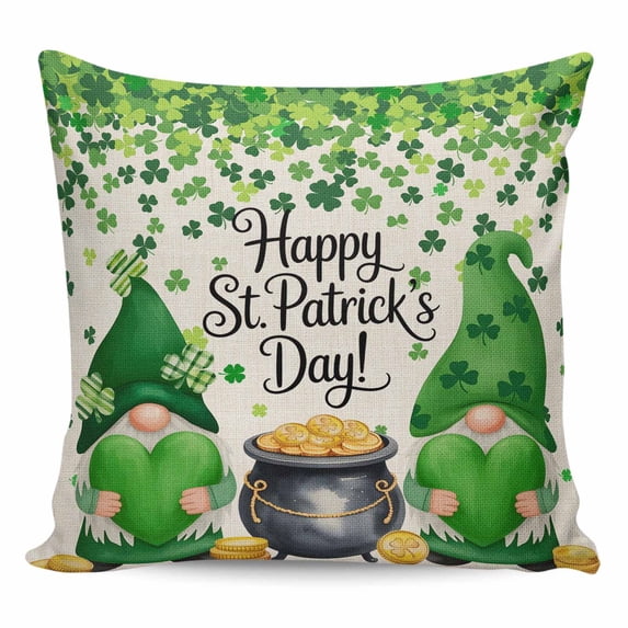 St. Patrick's Day Pillow Covers 20x20 Inch Decorative Throw Pillow Cover, Spring Lucky Shamrocks Gnomes Vintage Sofa Pillowcases Accent Cushion Case Home Decor Bedroom Living Room
