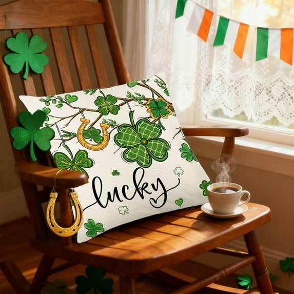 St. Patrick's Day Pillow Covers, Decorative Cushion Covers for Sofa Bed, Set of 1 with Invisible Zipper(B)