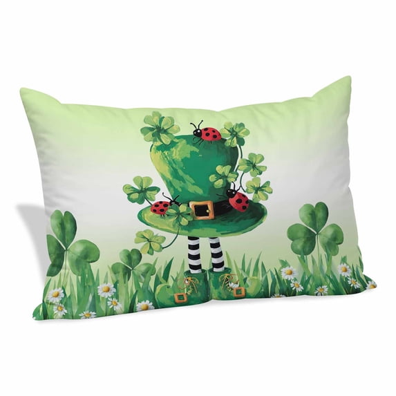 St. Patrick's Day Pillow Covers King, Lucky Shamrock Hat Ladybirds Daisy Ombre Green Soft Brushed Microfiber Breathable Throw Pillow Covers, Pillowcase with Zipper for Couch Sofa Bedroom 20"x36"