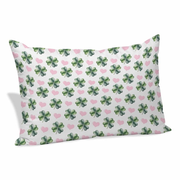 St. Patrick's Day Pillow Covers, Linen Long Throw Pillow Case, Green Lucky Clovers Love Heart Holiday Pillow Protector Decorative Cushion Cover for Living Room/Bedroom 20" x 36"