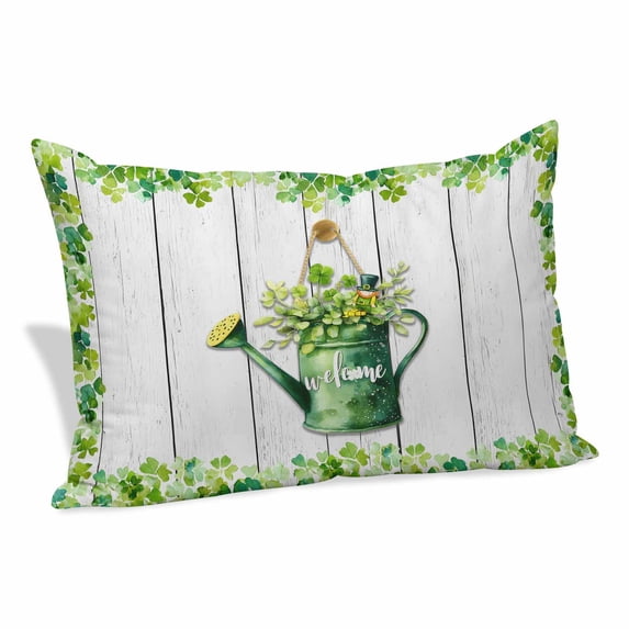 St. Patrick's Day Pillow Covers, Linen Long Throw Pillow Case, Green Lucky Shamrock Watering Can Wood Gray Holiday Pillow Protector Decorative Cushion Cover for Living Room/Bedroom 20" x 30"