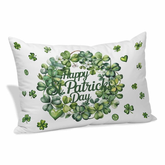 St Patrick's Day Pillow Covers, Linen Long Throw Pillow Case, Green Lucky Shamrock Wreath Spring Vintage Holiday Pillow Protector Decorative Cushion Cover for Living Room/Bedroom 20" x 30"