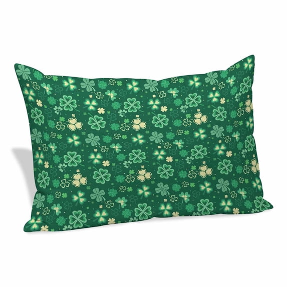 St. Patrick's Day Pillow Covers, Linen Long Throw Pillow Case, Spring Lucky Green Four-leaf Grass Holiday Pillow Protector Decorative Cushion Cover for Living Room/Bedroom 20" x 30"
