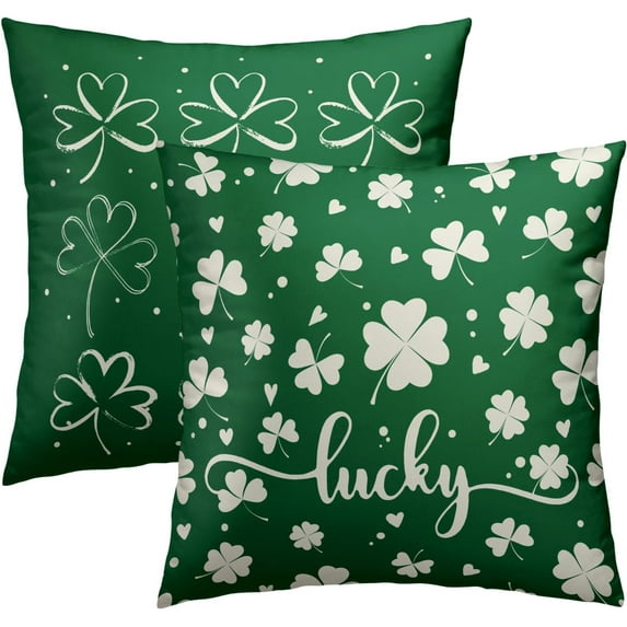 St. Patrick''s Day Pillowcovers Green Lucky Clover Throw Pillow Covers Lucky Shamrock Cushion Case for Sofa Home Decor Bedroom Living Room Outdoor 16x 16 Inches Set of 2 Spring Pillow Covers