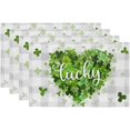 thumbnail image 1 of St. Patrick''s Day Placemats 12x18 Inch Set of 4 Plaid Shamrocks Heart Table mats Farmhouse Rustic Holiday Kitchen Dining Table Decoration for Indoor Outdoor Dinner Party Décor GP119-18, 1 of 6
