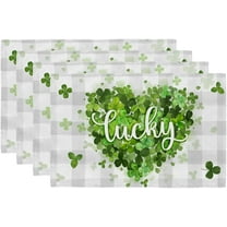 St. Patrick''s Day Placemats 12x18 Inch Set of 4 Plaid Shamrocks Heart Table mats Farmhouse Rustic Holiday Kitchen Dining Table Decoration for Indoor Outdoor Dinner Party Décor GP119-18