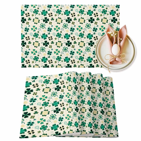 St. Patrick's Day Placemats Set of 12, Four Leaf Clovers Pattern Table Mats Washable Heat-Insulation Non-Slip Place Mats for Kitchen Dinner Table Indoor Outdoor Decor,13x19 Inch Yellow Green