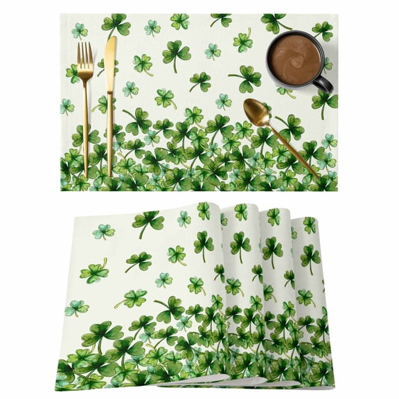 St. Patrick's Day Placemats Set of 12 Spring Green Botanical Lucky Clovers Place Mats Indoor Wipeable Table Mats Washable Cloth Dining Table Placemats for Kitchen Holiday Party Home Decor 13x19 Inch