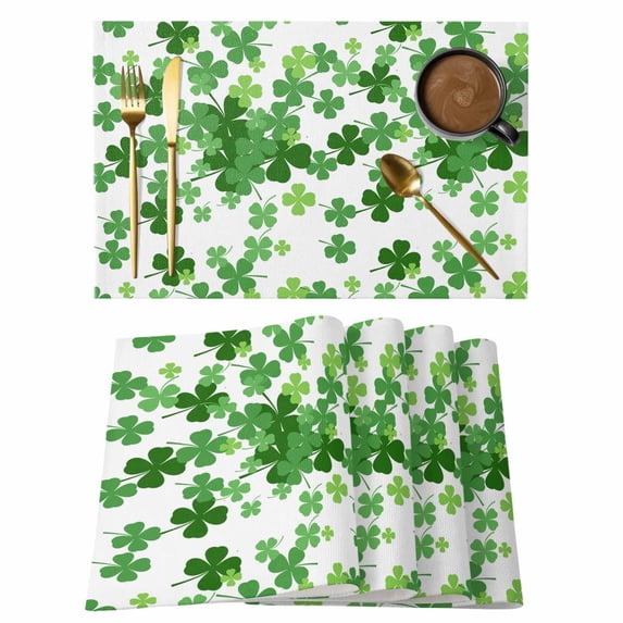 St. Patrick's Day Placemats Set of 4 Spring Green Lucky Four-leaf Grass Place Mats Indoor Wipeable Table Mats Washable Cloth Dining Table Placemats for Kitchen Holiday Party Home Decor 13x19 Inch