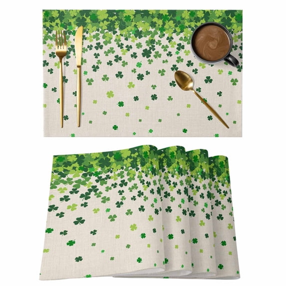 St. Patrick's Day Placemats Set of 4, Spring Lucky Shamrocks Leaves Retro Country Placemats for Dining Table, Place Mats for Kitchen Tabletop, Waterproof Wipeable Dining Table Mats Set