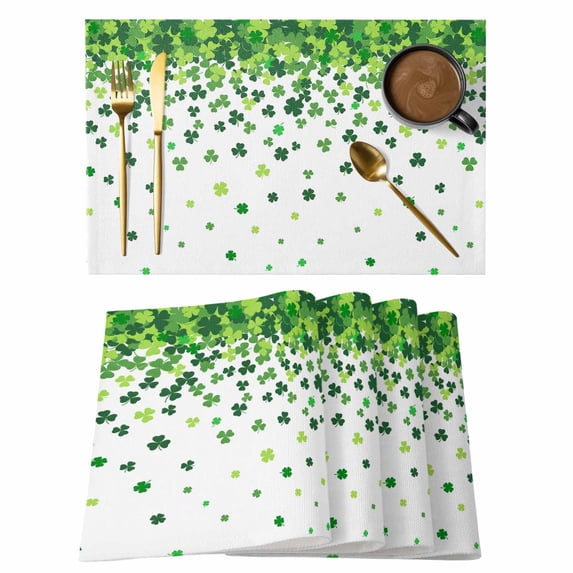 St. Patrick's Day Placemats Set of 4, Spring Lucky Shamrocks Rustic Leaves Placemats for Dining Table, Place Mats for Kitchen Tabletop, Waterproof Wipeable Dining Table Mats Set