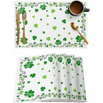 St Patrick''s Day Placemats Set of 6, Washable Woven Burlap Cloth Fabric Placemat for Square/Rectangle/Round/Oval Dining Table, Easy Clean Place Mats for Toddlers, Kids Green Watercolor Plant Spring