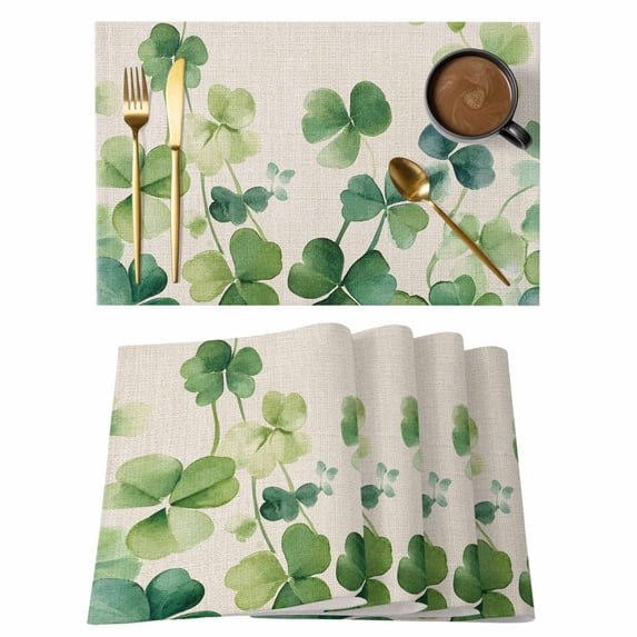 St. Patrick's Day Placemats Set of 4, Green Shamrocks Non-Slip Place Mats Washable Table Mats for Kitchen Dining Table Decorations Indoor/Outdoor