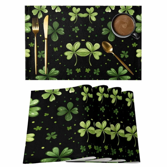 St. Patrick's Day Placemats Set of 8, Shamrock Non-Slip Place Mats Washable Table Mats for Kitchen Dining Table Decorations Indoor/Outdoor