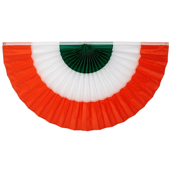 St. Patrick’s Day Pleated Fan By Old Glory Bunting– 2' x 4' Nylon Irish Flag Bunting! Fully Sewn Green, White & Orange 3 Stripe Fan Flag Bunting Banner. Pleated Fans Made in The USA!