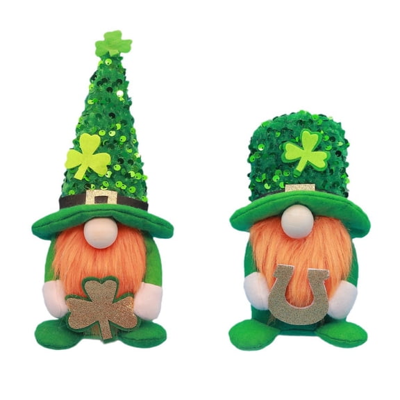 St Patrick's Day Plush Gnome Decorations with Sequined Hat and Shamrock, Green Irish Holiday Tabletop Ornament for Home Party Display, St Patricks Day Gifts