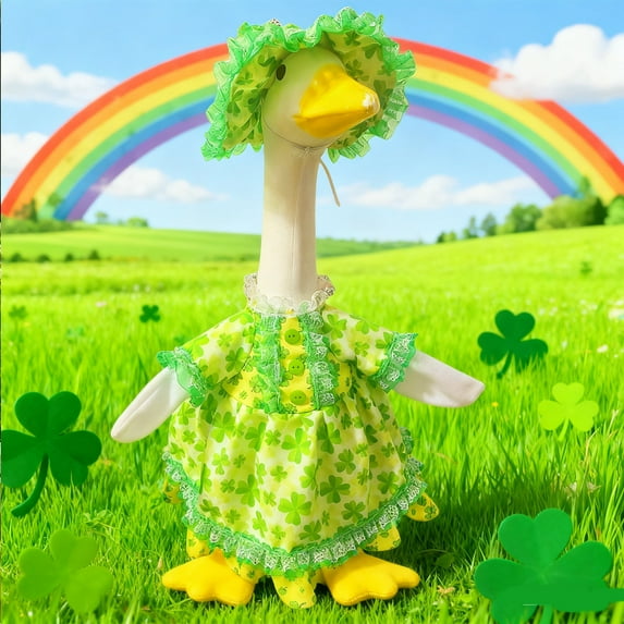 St Patrick's Day Porch Goose Outfit 23 Inch Shamrock Lawn Porch Goose Clothes Dress and Hat Costume Set for St Patrick's Day Spring Holiday Garden Yard Decor
