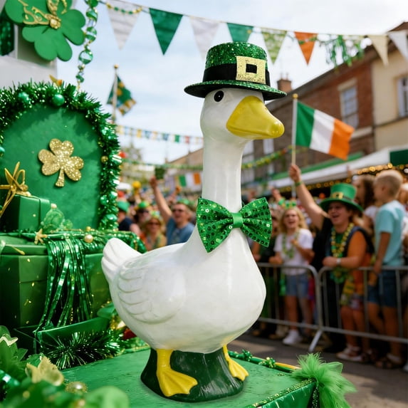 St. Patrick's Day Porch Goose Outfits - Clover Costume Set with Shamrock Hat and Bow Tie for 23 Inch Porch Goose Statues,Festive Outdoor Garden Yard Patio Decor(A)