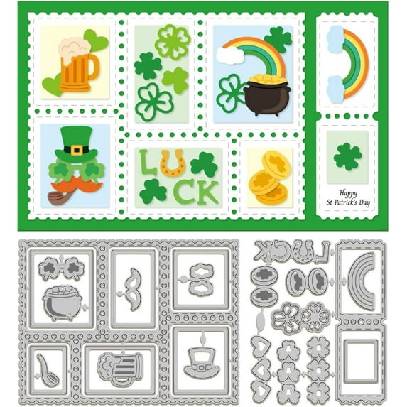 St. Patrick's Day Postage Frame Cutting Dies for Card Making Metal Stamp Frame Die Cuts Cutting Dies Templates for Scrapbooking Journal Embossing Paper Craft Decor