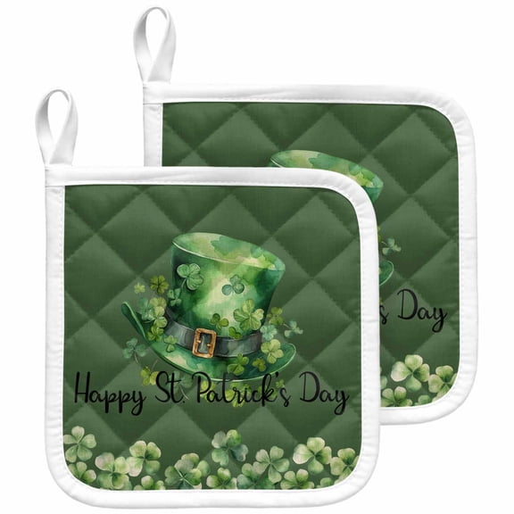 St. Patrick's Day, Pot Holders for Kitchen Heatproof Potholder, 2 Pack Spring Holiday Green Plant Hot Pads Multipurpose Oven Pads Cloth Potholders Trivet for Cooking and Baking