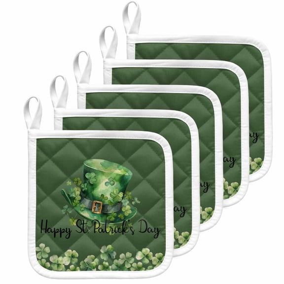 St. Patrick's Day, Pot Holders for Kitchen Heatproof Potholder, 5 Pack Spring Holiday Green Plant Hot Pads Multipurpose Oven Pads Cloth Potholders Trivet for Cooking Baking