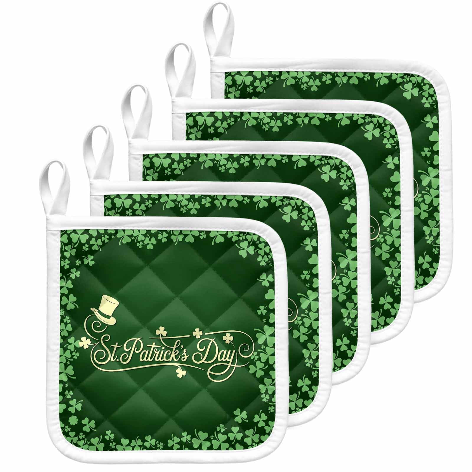 St. Patrick's Day Pot Holders for Kitchen Heatproof Potholder, 5 Pack Spring Lucky Shamrock Plants Retro Green Hot Pads Multipurpose Oven Pads Cloth Potholders Trivet for Cooking Baking