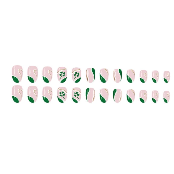 St. Patrick's Day Press-On Nails - Short Green Glitter Nail Stickers, Easy Application & Removal, Glossy Finish, Travel-Friendly Manicure for Holiday Celebrations