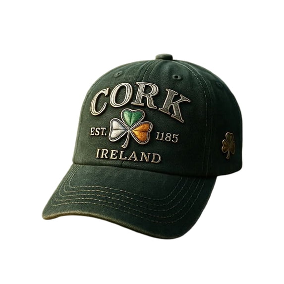 St. Patrick's Day Print Casual Unisex Cap for Irish Culture with Stylish Baseball Cap Featuring "CORK EST. 1185 IRELAND" (Green)