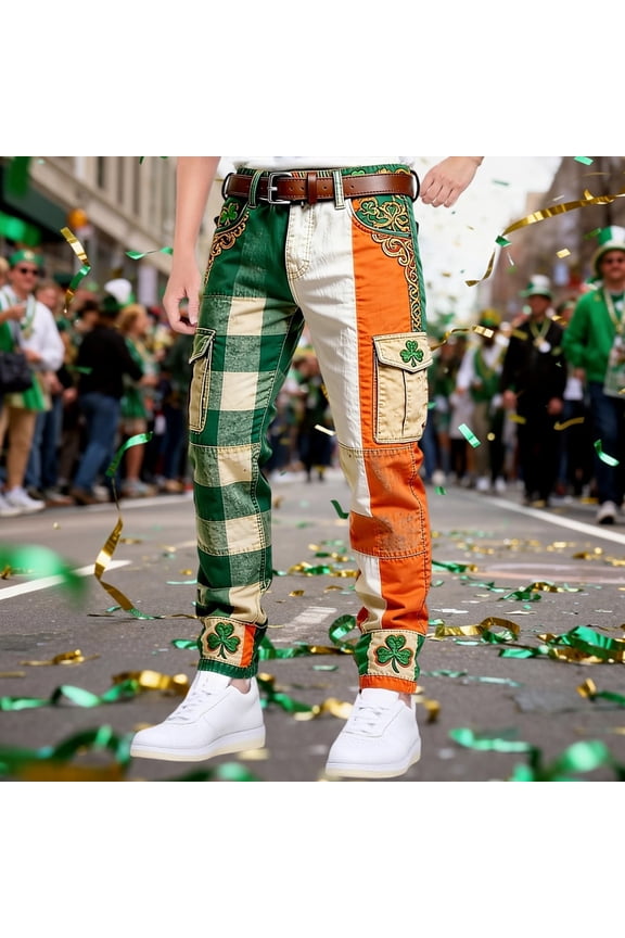 St Patrick's Day Print Men's Cargo Pants For Casual Outdoor Adventure With Functional Multiple Pockets