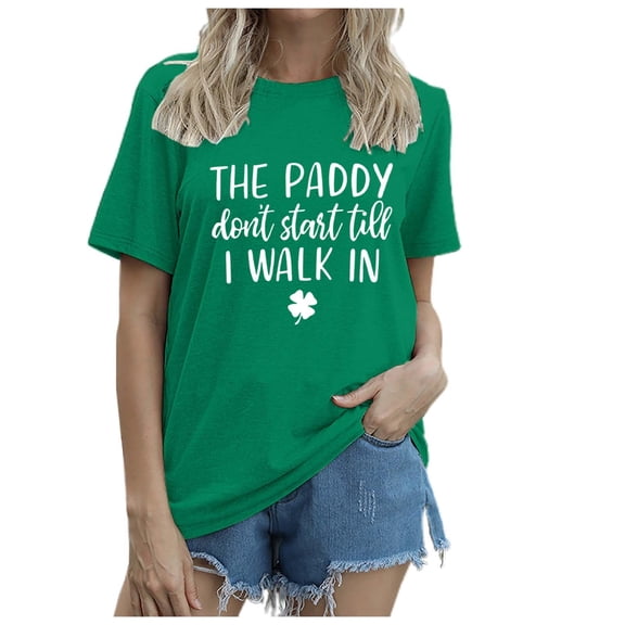 St Patrick's Day Printed Crew Neck T-Shirt for Women Comfortable Short Sleeve Casual Green Top Holiday Themed Apparel