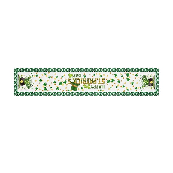 St. Patrick's Day Printed Dining Table Runner Irish Green Clovers Pattern For Family Holiday Parties Decor