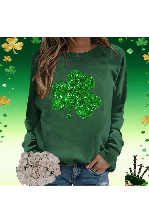 St. Patrick's Day Printed Sweatshirt Shamrock Hooded Sweatshirts Irish Clover Shirts for Women Green Shirts for Women Irish Gift Casual Loose Long Sleeve Fit Tops