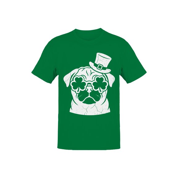 St. Patrick's Day Pug with Hat and Shamrock Glasses Men's T-shirt