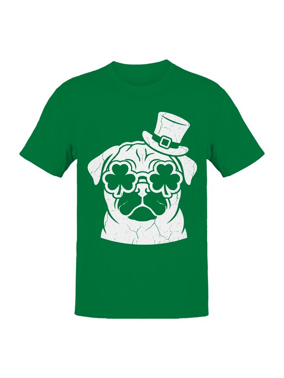 St. Patrick's Day Pug with Hat and Shamrock Glasses Men's T-shirt