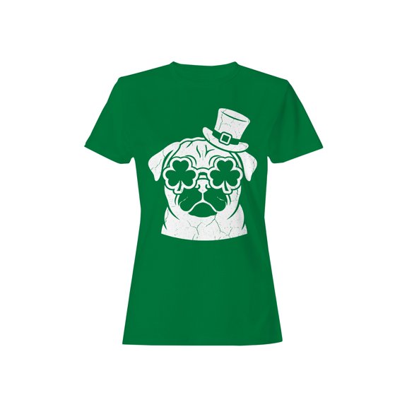 St. Patrick's Day Pug with Hat and Shamrock Glasses Women's T-shirt